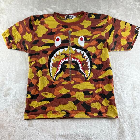 A Bathing Ape BAPE T Shirt 1st Camo Shark Orange Men's Small Short Sleeve